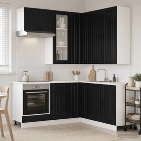 vidaXL Μονάδα κουζίνας LUCCA 8 pcs Μαύρο Επεξεργασμένο Ξύλο