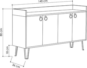 Μπουφές Dea Megapap χρώμα sapphire oak - ανθρακί 140x36x80εκ.