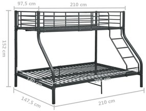 Πλαίσιο Κουκέτας Μαύρο 140x200 εκ. / 90x200 εκ. Μεταλλικό - Μαύρο