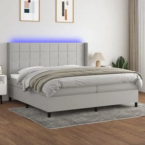 vidaXL Κρεβάτι Boxspring με Στρώμα & LED Αν.Γκρι 200x200εκ. Υφασμάτινο