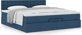 vidaXL Οθωμανικό κρεβάτι με στρώμα μπλε 200x200 cm ύφασμα
