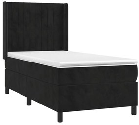 vidaXL Κρεβάτι Boxspring με Στρώμα & LED Μαύρο 100x200 εκ. Βελούδινο