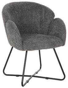 ARMCHAIR HARNIS  GREY BOUCLE-BLACK METAL BASE 59,5x64x77Hcm.