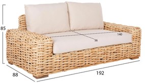 ΚΑΝΑΠΕΣ 2-ΘΕΣΙΟΣ TROPEL  ΞΥΛΟ MANGO-RATTAN ΦΥΣΙΚΟ-ΛΕΥΚΑ ΜΑΞΙΛΑΡΙΑ 192x88x70-85Υεκ.
