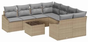 vidaXL Σετ Καναπέ Κήπου με μαξιλάρι 9 pcs Μπεζ, Γκρι 55 x 55 x 37 εκ