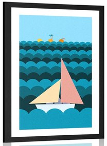 Αφίσα με παρπαστού Βαρκα στη θάλασσα - 30x45 silver