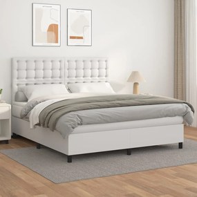 Κρεβάτι Boxspring με Στρώμα Λευκό 180x200 εκ. Συνθετικό Δέρμα - Λευκό