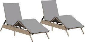 vidaXL Ξαπλώστρες 2 τεμ. Μπεζ από Συνθετικό Ρατάν με Μαξιλάρια