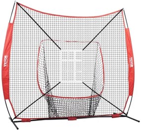 VEVOR 7x7 ft Baseball Softball Practice Net, Portable Baseball Training Net for Hitting Catching Pitching, Backstop Baseball Equipment with Bow Frame, Carry Bag, Strike Zone, Ball, Tee, Ball Collector