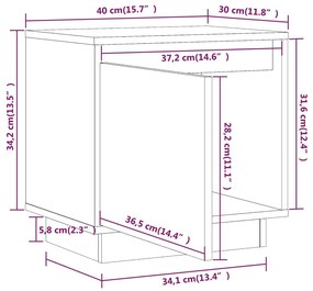 Κομοδίνο Γκρι 40 x 30 x 40 εκ. από Μασίφ Ξύλο Πεύκου - Γκρι