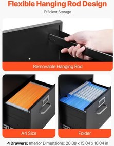 VEVOR 4 Drawer File Cabinet Metal Vertical Cabinet with Lock for Home Office