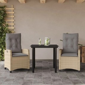 vidaXL Σετ Τραπεζαρίας Κήπου 3 τεμ. Μικτό Μπεζ Συνθ. Ρατάν &amp; Μαξιλάρια