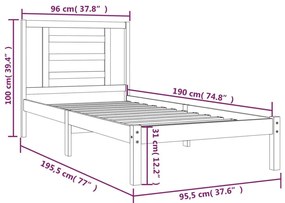 Σκελετός Κρεβατιού Χωρίς Στρώμα 90x190 εκ Μασίφ Ξύλο Πεύκου - Καφέ