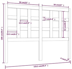 Κεφαλάρι Κρεβατιού Μαύρο 125,5 x 4 x 100 εκ. Μασίφ Ξύλο Πεύκου - Μαύρο