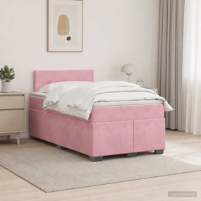 vidaXL Κρεβάτι Box Spring με Στρώμα και LED Ροζ 120 x 200 cm Βελούδο