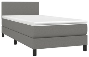 vidaXL Κρεβάτι Boxspring με Στρώμα & LED Σκ.Γκρι 90x190 εκ. Υφασμάτινο