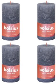 Bolsius Κεριά Κύλινδρος Ρουστίκ Shine 4 τεμ Μπλε Λυκόφωτος 130 x 68χιλ