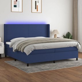 vidaXL Κρεβάτι Boxspring με Στρώμα &amp; LED Μπλε 200x200 εκ. Υφασμάτινο