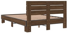 vidaXL Πλαίσιο Κρεβατιού Καφέ Δρυς 140x200 εκ. Επεξ. Ξύλο & Μέταλλο
