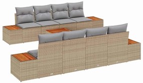 vidaXL Σετ Καναπέ Κήπου με μαξιλάρι 9 pcs Μπεζ Πολυ ράταν