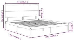 vidaXL Πλαίσιο Κρεβατιού Γκρι 200 x 200 εκ. από Μασίφ Ξύλο Πεύκου