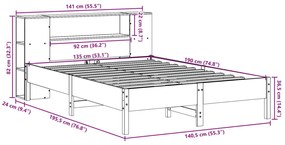 Κρεβάτι Βιβλιοθήκη Χωρίς Στρώμα Λευκό 135x190 εκ Μασίφ Πεύκο - Λευκό