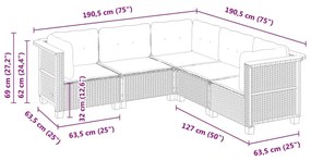 vidaXL Σαλόνι Κήπου 5 Τεμαχίων Γκρι από Συνθετικό Ρατάν με Μαξιλάρια