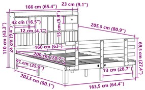 Κρεβάτι Βιβλιοθήκη Χωρίς Στρώμα 160x200 εκ Μασίφ Ξύλο Πεύκου - Λευκό