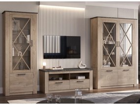 Ξύλινο Έπιπλο Τηλεόρασης VINCENT Oak Endgray Untreatad / Dark Concrete Μ139.5xΠ47.5xΥ57.5