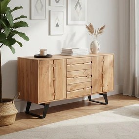 Μπουφές Leontina μασίφ ξύλο ακακίας σε φυσική απόχρωση με πόδι μαύρο μέταλλο 150x45x86εκ 150x45x86 εκ.