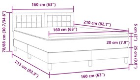 Κρεβάτι Boxspring με Στρώμα Ανοιχτό Γκρι 160x210 εκ. Βελούδινο - Γκρι