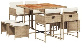 vidaXL Σετ Τραπεζαρίας Κήπου 9 τεμ. Μπεζ Συνθετικό Ρατάν με Μαξιλάρια