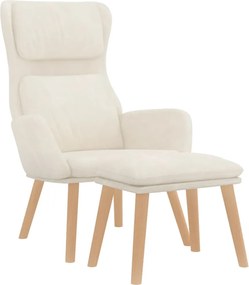 vidaXL Πολυθρόνα Relax Λευκό Κρεμ Βελούδινη με Σκαμπό