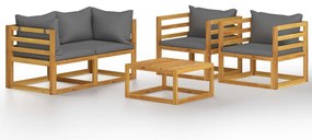 vidaXL Σαλόνι Κήπου 5 Τεμαχίων από Μασίφ Ξύλο Ακακίας με Μαξιλάρια