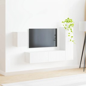 vidaXL Σετ επίπλου τηλεόρασης Επιτοίχιο 4 pcs Λευκό Επεξεργασμένο ξύλο