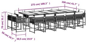 vidaXL Σετ Τραπεζαρίας Κήπου 15 τεμ. Γκρι Συνθετικό Ρατάν με Μαξιλάρια