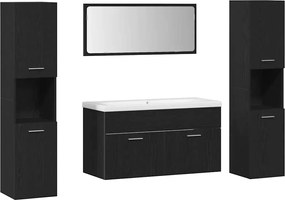 vidaXL Σετ Επίπλων Μπάνιου με ράφι 4 pcs Μαύρη Οξυά Επεξεργασμένο ξύλο