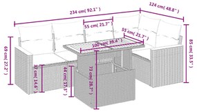 vidaXL Σαλόνι Κήπου 6 Τεμαχίων από Γκρι Συνθετικό Ρατάν με Μαξιλάρια