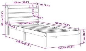 Σκελετός Κρεβατιού Χωρίς Στρώμα 90x190 εκ Μασίφ Ξύλο Πεύκου - Καφέ