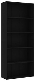 Βιβλιοθήκη με 5 Ράφια Μαύρη 80 x 30 x 189 εκ. Επεξ. Ξύλο - Μαύρο