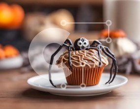Intra Συλλεκτικό Ξύλινο Παζλ Plywood  4mm - Cupcake με θέμα το Halloween με διακόσμηση αράχνη Σε Ξύλινο Κουτί - Διαστάσεις: 10x10 cm – 25 κομμάτια