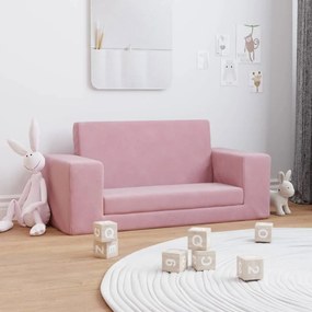 Καναπές/Κρεβάτι Παιδικός Διθέσιος Ροζ από Μαλακό Βελουτέ Ύφασμα - Ροζ
