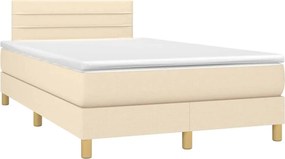 vidaXL Κρεβάτι Boxspring με Στρώμα &amp; LED Κρεμ 120x190 εκ. Υφασμάτινο