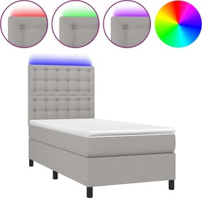 vidaXL Κρεβάτι Boxspring με Στρώμα &amp; LED Αν.Γκρι 90x190 εκ. Υφασμάτινο