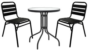 Σετ κήπου - Τραπεζαρία Sussie - Watson 3 τεμ. μέταλλο μαύρο - γυαλί Φ60x70 εκ. 60x60x70 εκ.