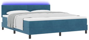 vidaXL κρεβάτι Box Spring με στρώμα & LED σε σκούρο μπλε 180x200 εκ βελούδο