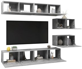 vidaXL Έπιπλα Τηλεόρασης Σετ 6 τεμ. Γκρι Σκυροδέματος από Επεξ. Ξύλο