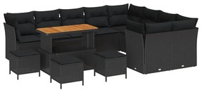 vidaXL Σετ Καναπέ Κήπου 13 pcs Μαύρο συνθετικό ρατάν