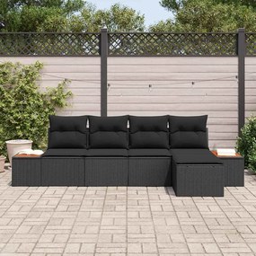 vidaXL Σετ Καναπέ Κήπου με μαξιλάρι 6 pcs Μαύρο Πολυρατάν