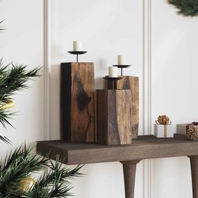 vidaXL Κηροπήγιο 3 pcs Φυσικό Μασίφ ανακυκλωμένο ξύλο